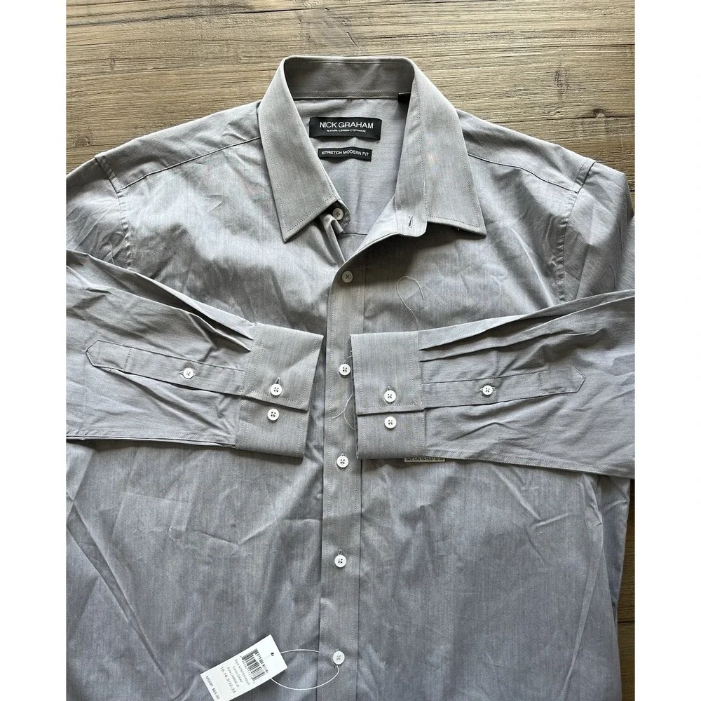 Nick Graham Long Sleeve Modern‎ Fit Button Up Shirt Men's Size Large L Gray NWT